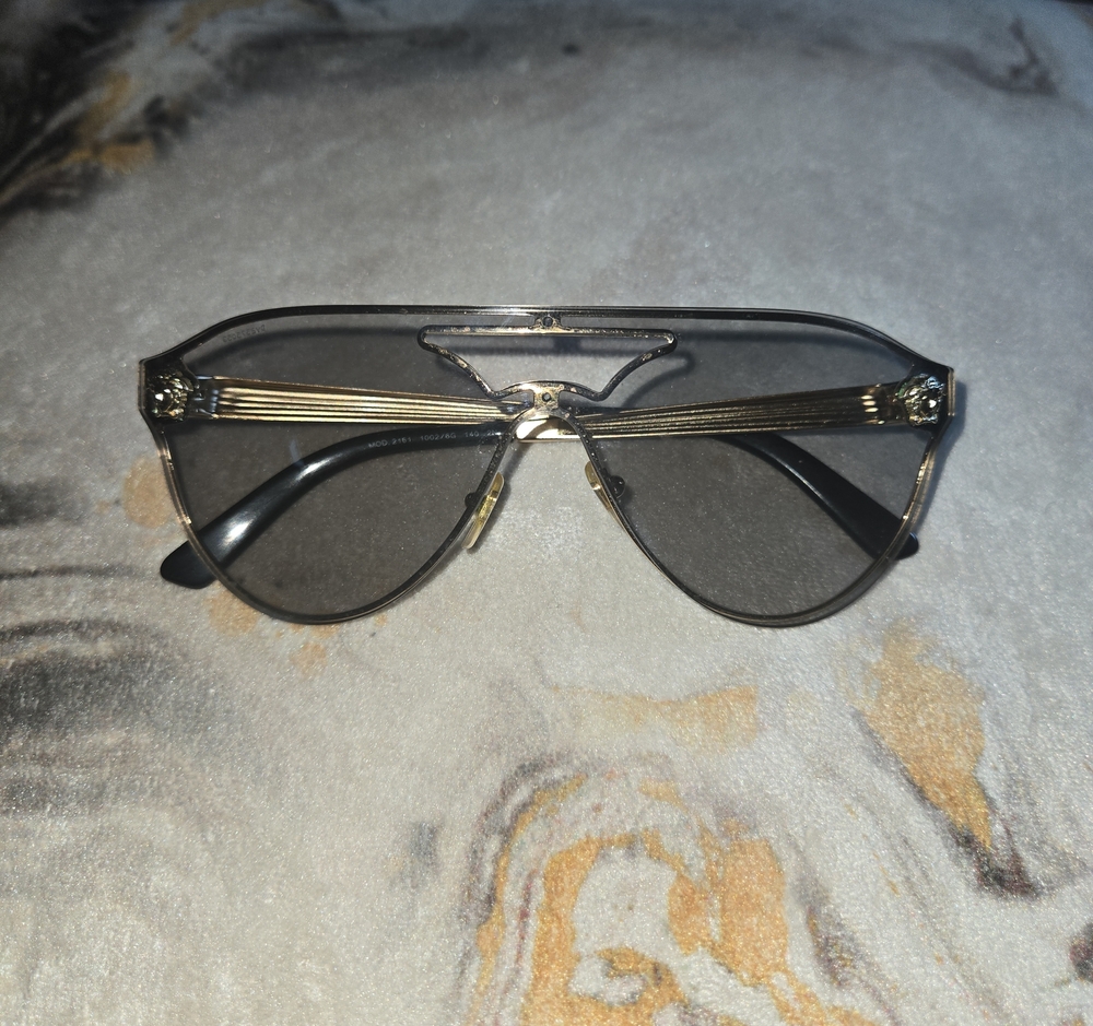 Versace Black and Gold Pilot Sunglasses with Signature Crest